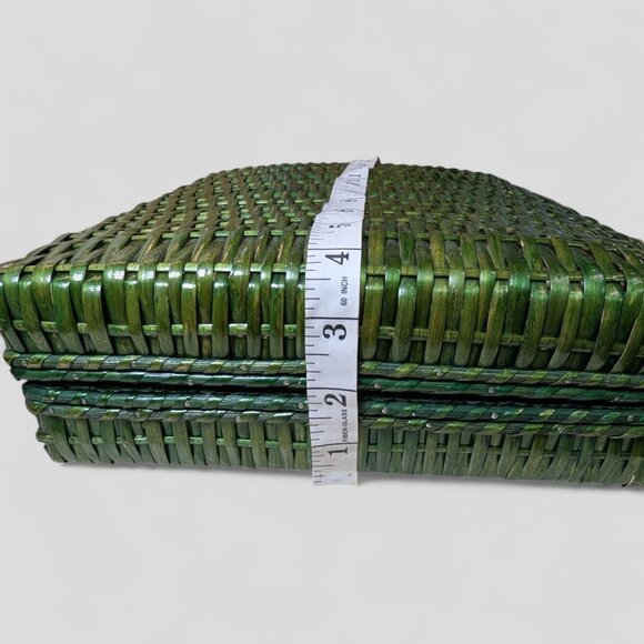 Vintage‎ Green Wicker Rattan Satchel Briefcase Purse Bamboo Handle  14"X10" MCM - Picture 11 of 16